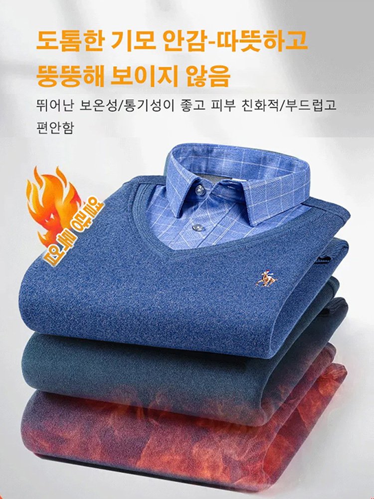 남성용 페이크 레이어링 기모 보온 셔츠