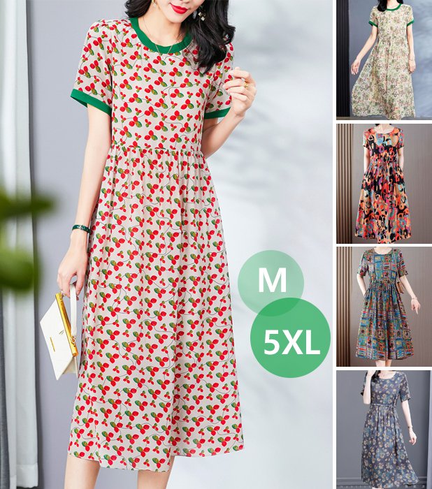 젊어 보이는 실크  루즈핏 프린트 원피스 여성용