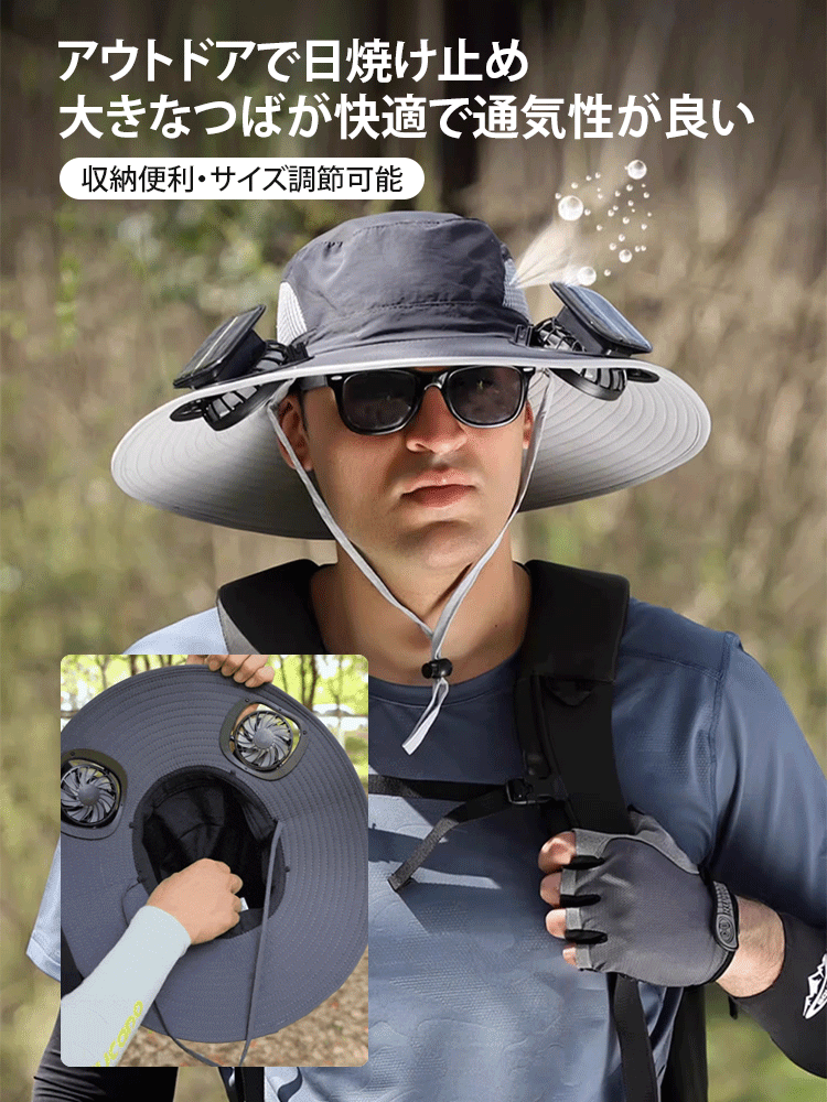 ソーラー扇風機付き日よけ帽子