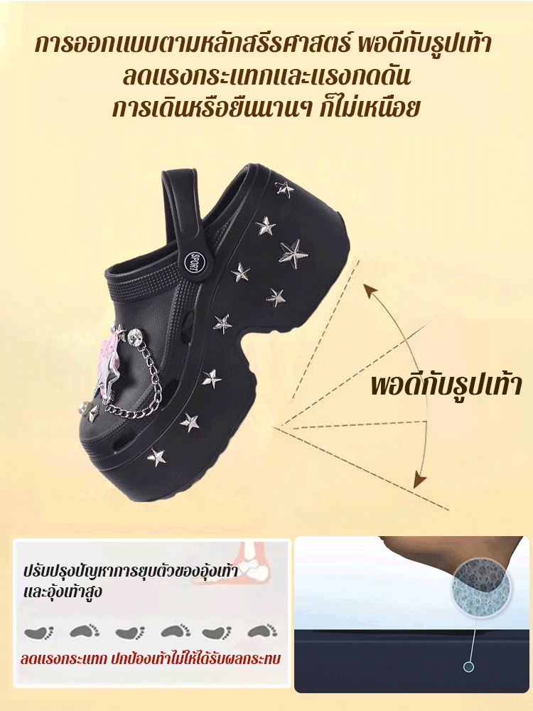 รองเท้าแตะพื้นหนาแบบกลวงลายดาวห้าแฉก