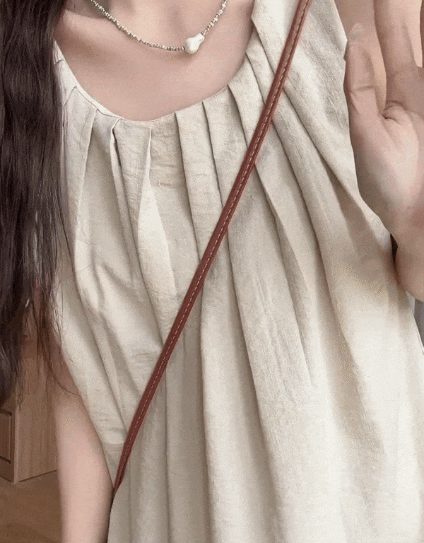 무지 셔링 민소매 원피스