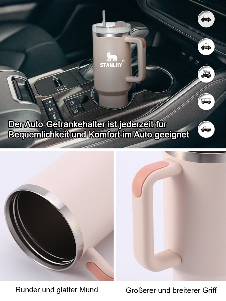 Große, auslaufsichere Vakuum-Edelstahl-Isolier-Strohhalm-Tasse.
