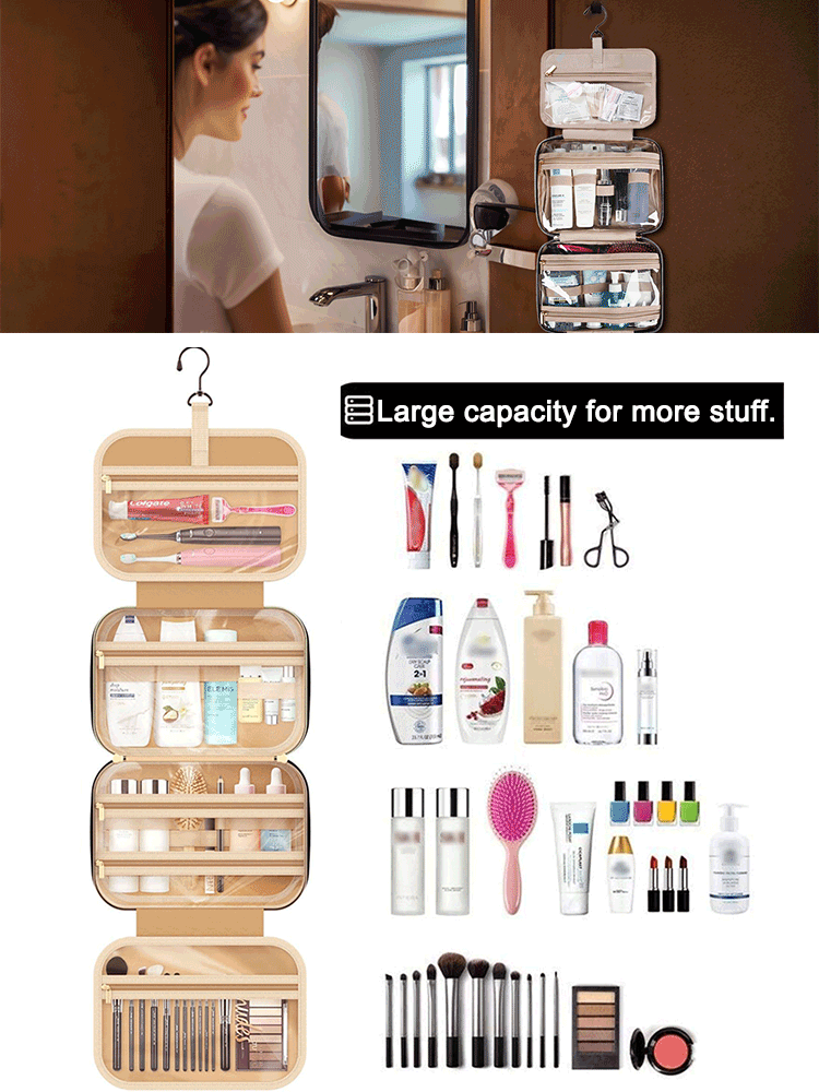 Portable cosmetic bag travel toiletry bag with hook