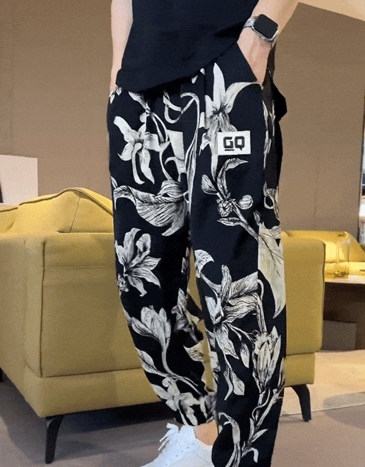 プリント柄アイスシルクパンツ