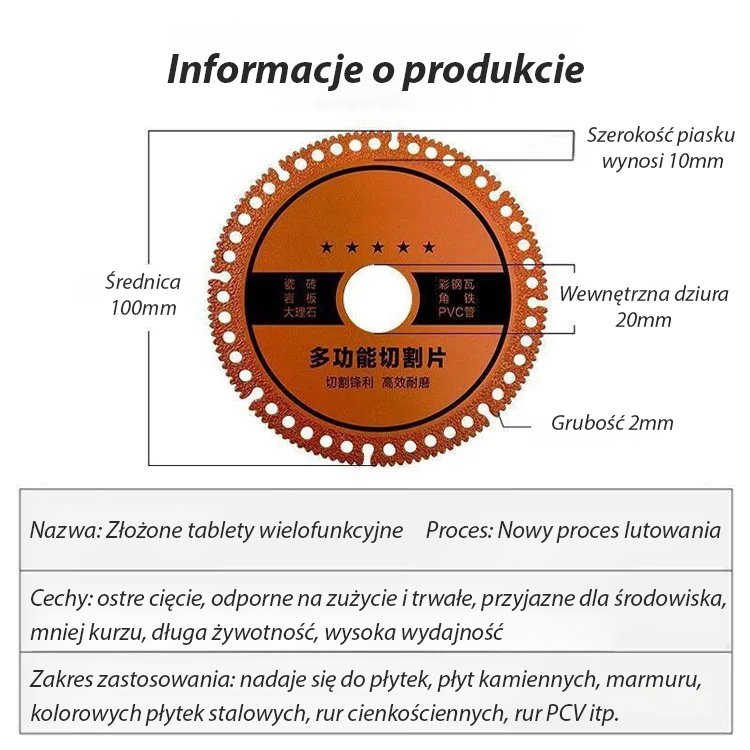 Ostry i odporny na zużycie przemysłowy wielofunkcyjny tarcz do cięcia.