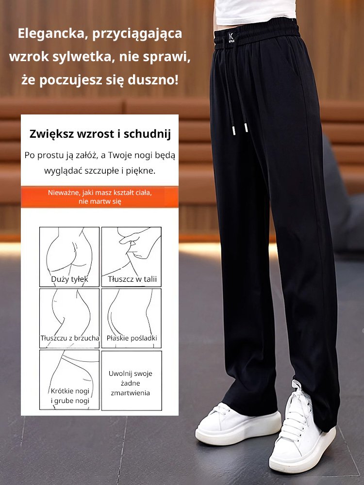 [Schudnij 5kg]Luźne, drapowane spodnie z szerokimi nogawkami, z denimu Tencel