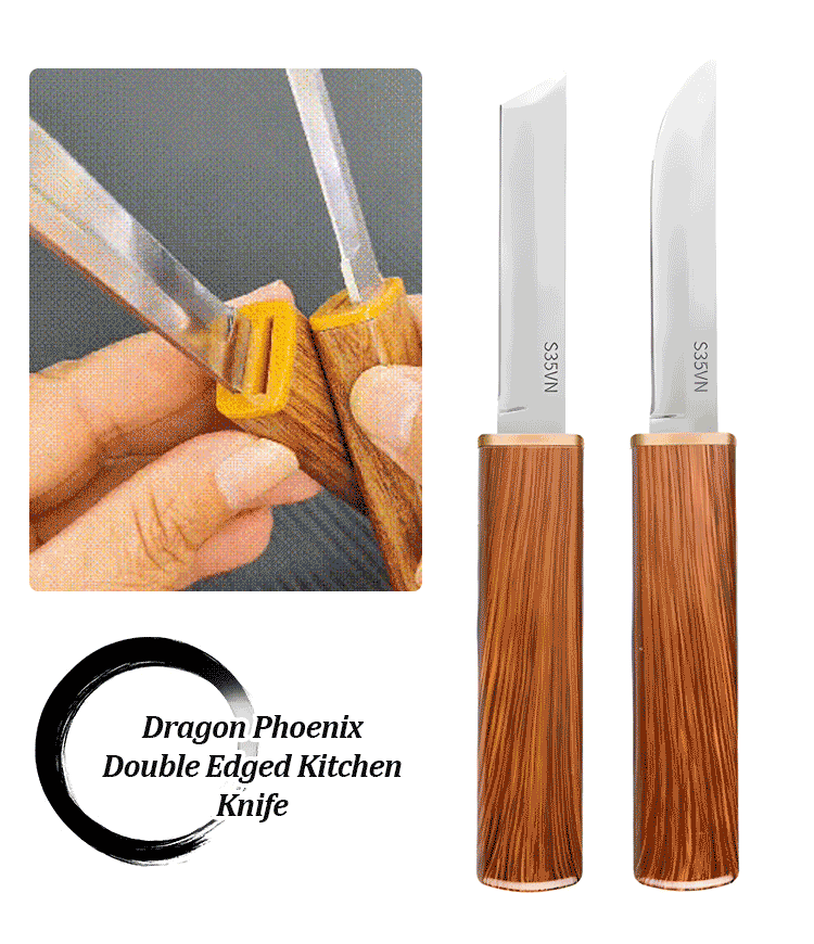 Dragon Phoenix Double Edged Kitchen Knife