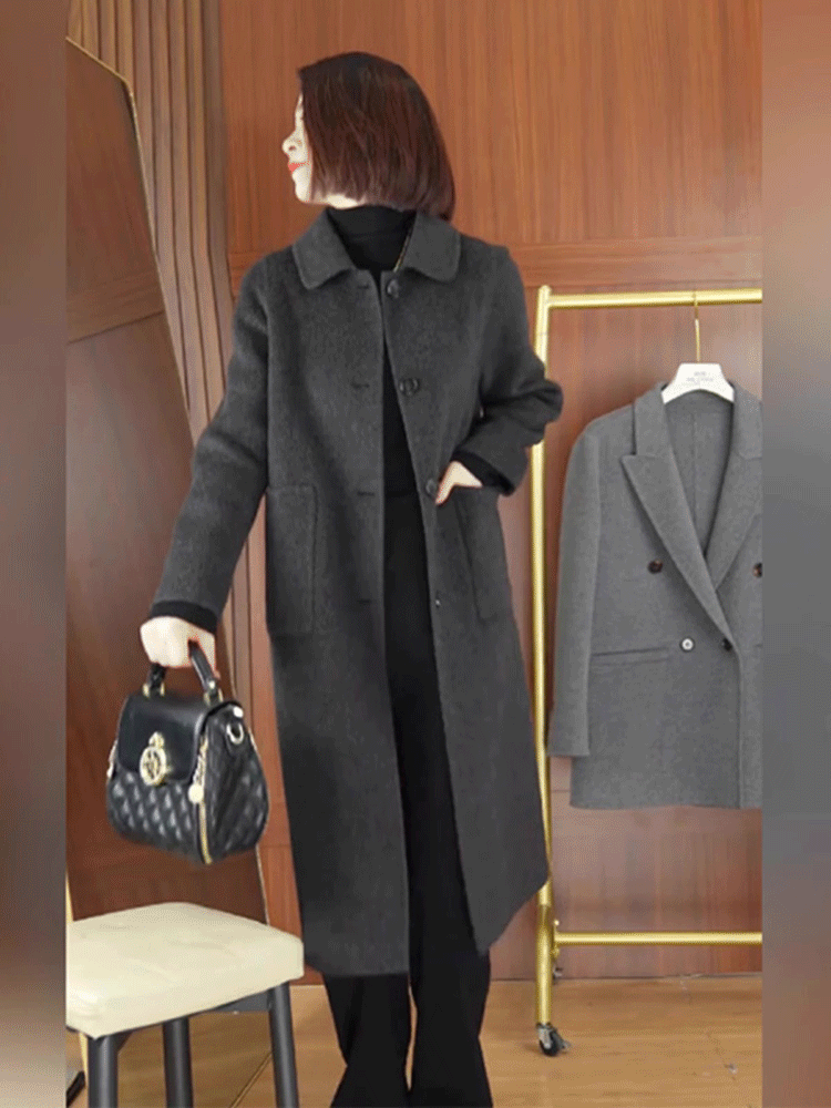 韓国風ロング丈カシミヤコート