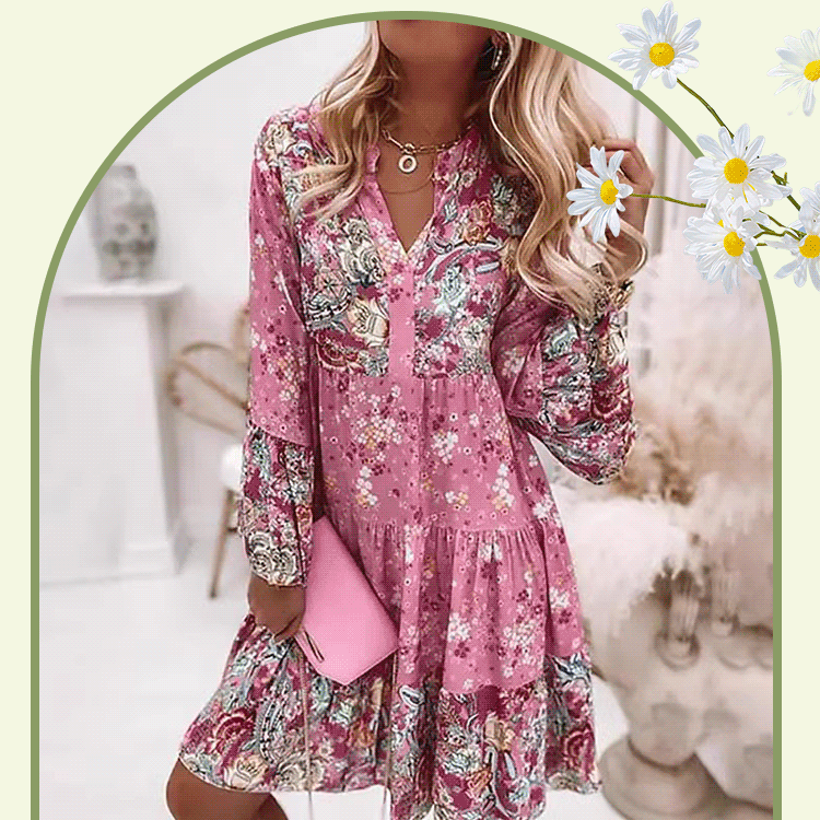 Women's V-Neck Bell Sleeve Swing Dress