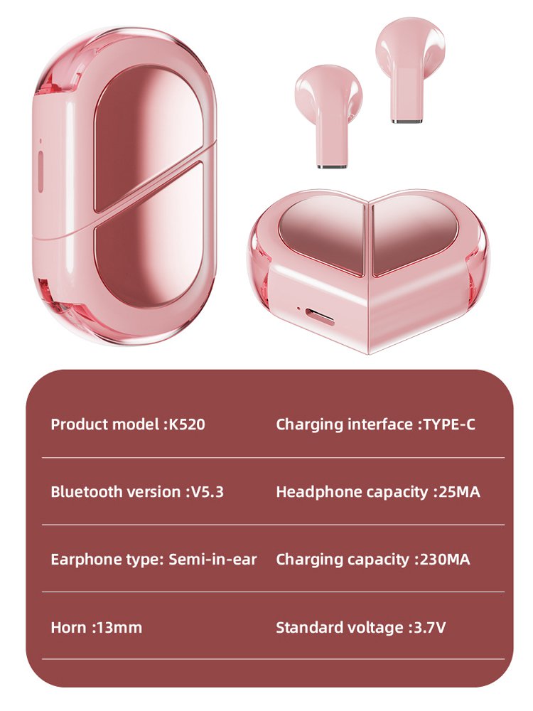 Heart-shaped binaural stereo sound range long mini headphones