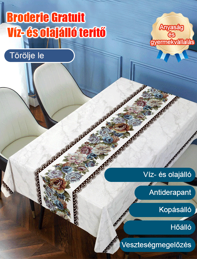 Hímzett mosásmentes vízálló és olajálló terítő