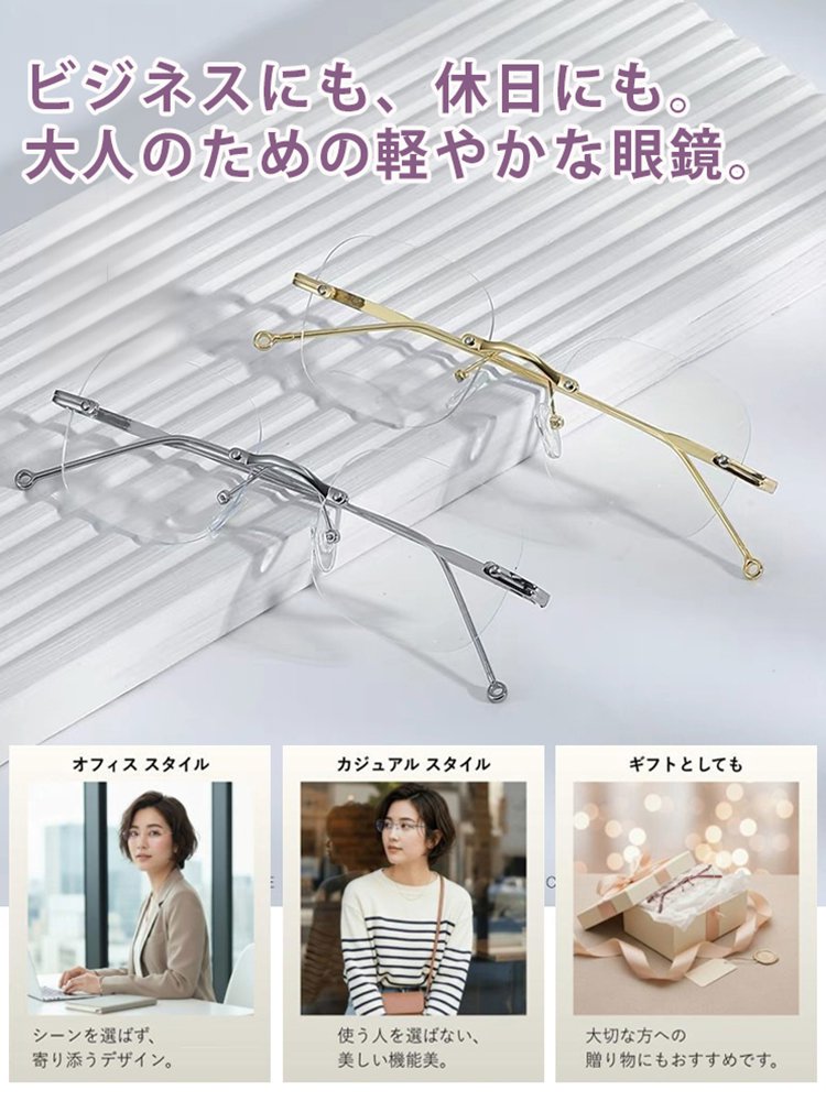福井県鯖江市の老舗眼鏡工房発  リムレスおしゃれ疲れ目対策老眼鏡