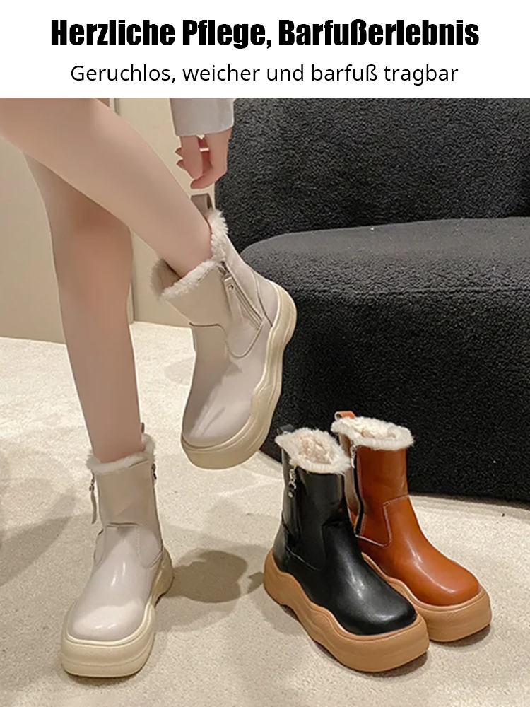 Samtige, warme, weiche Schneestiefel aus Leder mit dicken Sohlen