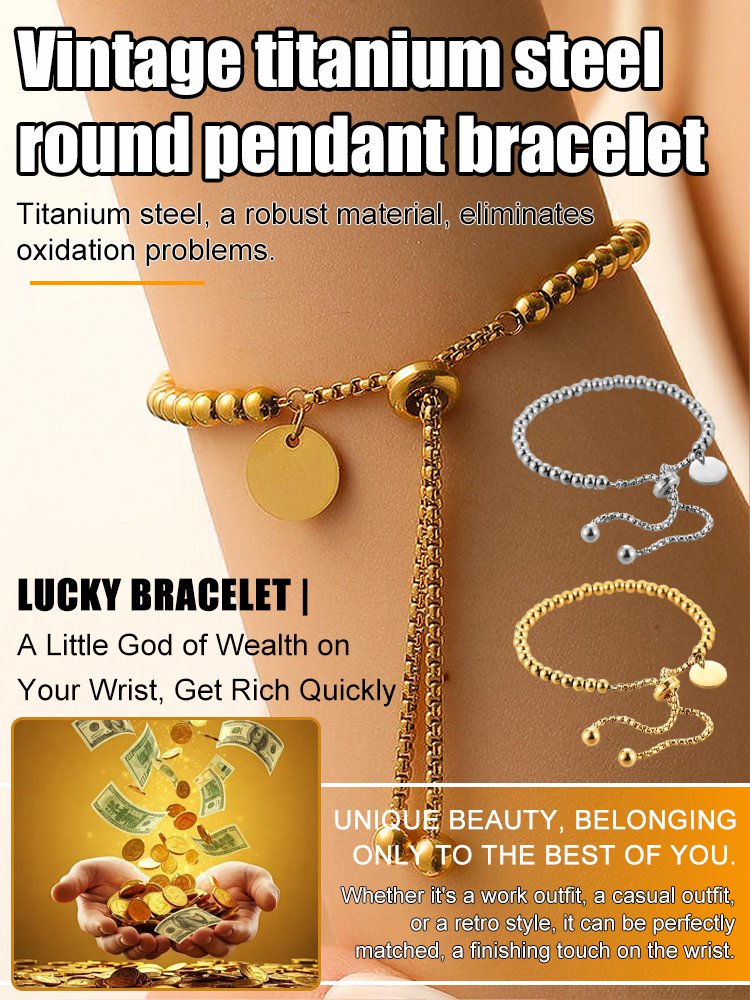 Retro Titanium Steel Round Pendant Bracelet