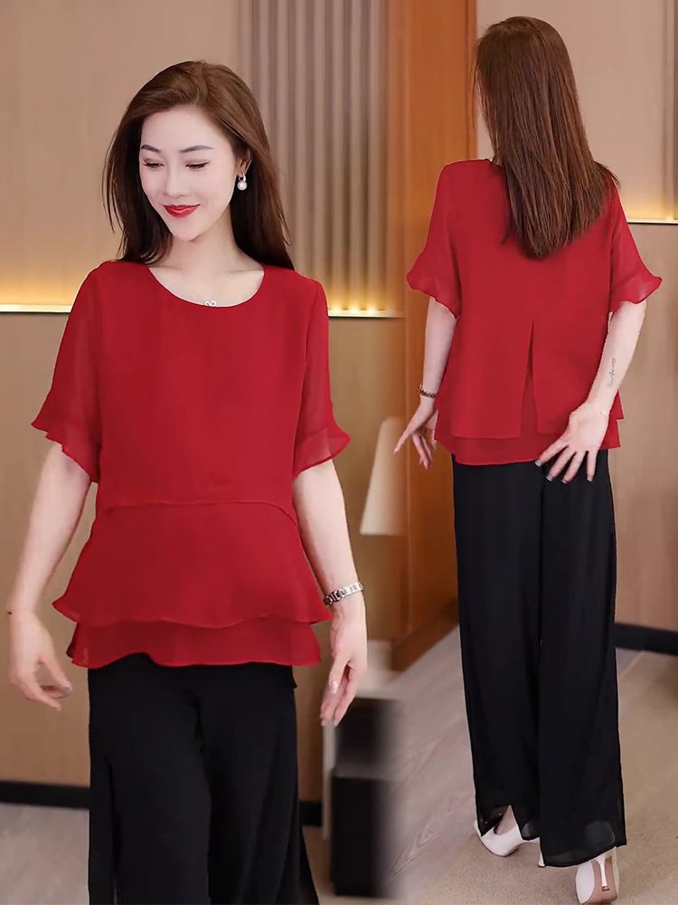 여성 엘레강스 쉬폰 불규칙 블라우스