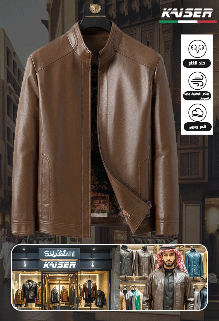 جاكيت رجالي بالياقة الواقفة من جلد الغنم