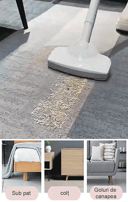 Aspirator de mână fără fir cu funcție de aspirare și ștergere.