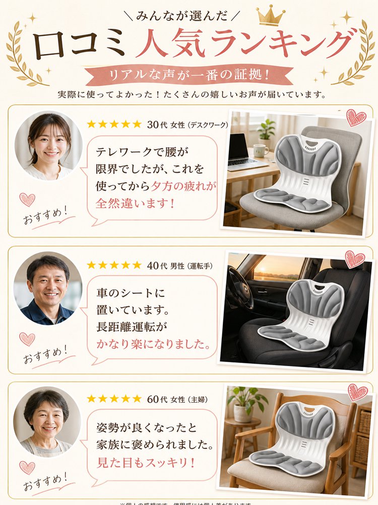 【本日限定で工場直販の80%OFF】姿勢サポートシート。人間工学に基づく精密設計で背骨に密着。