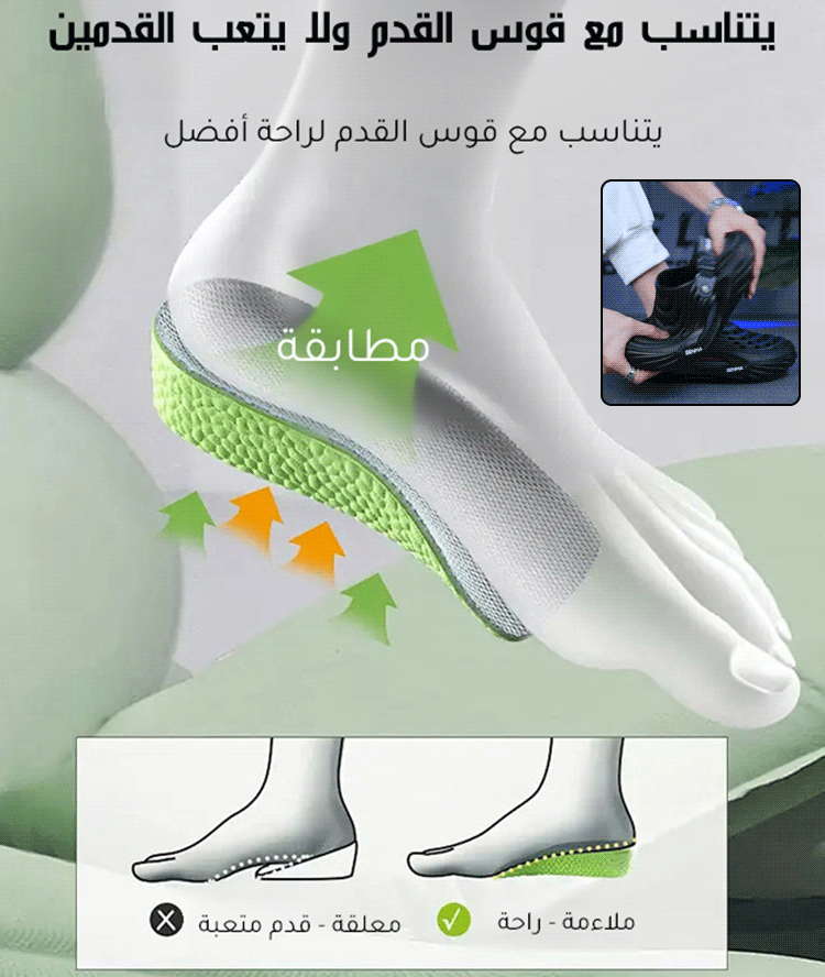 (زيادة الطول بمقدار 5 سم ودعم قوس القدم) شبشب رجالي جيد التهوية مع طريقتين للارتداء