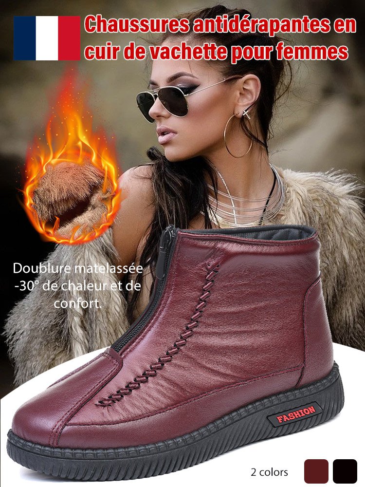 Chaussures antidérapantes en cuir de vachette pour femmes