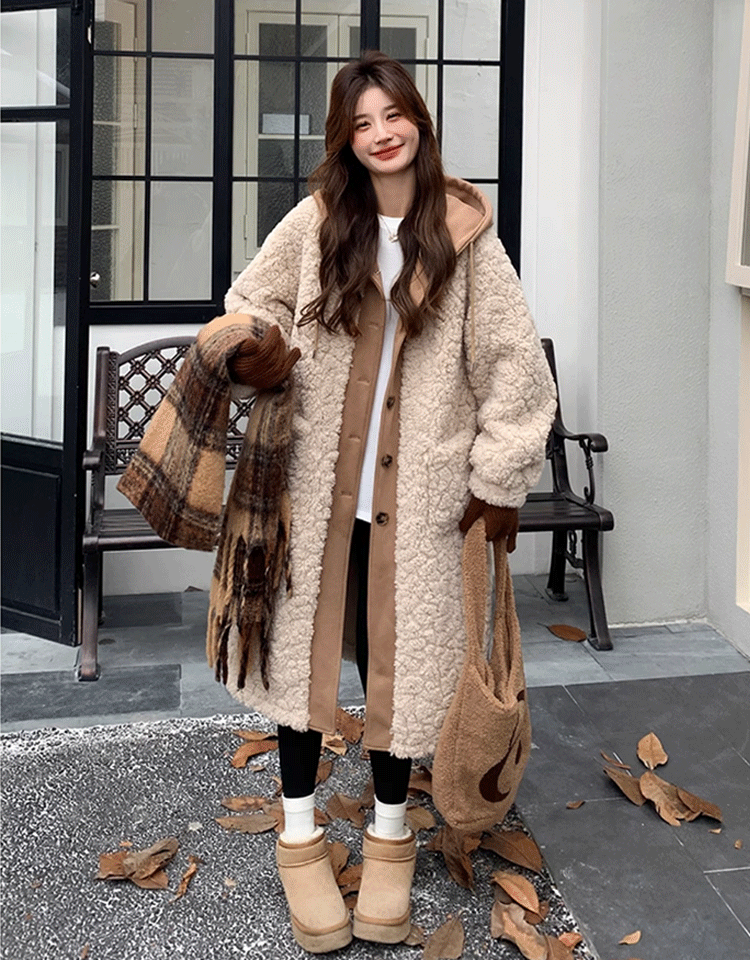 여성용 페이크 레이어드 숏/룽 램스울 코트