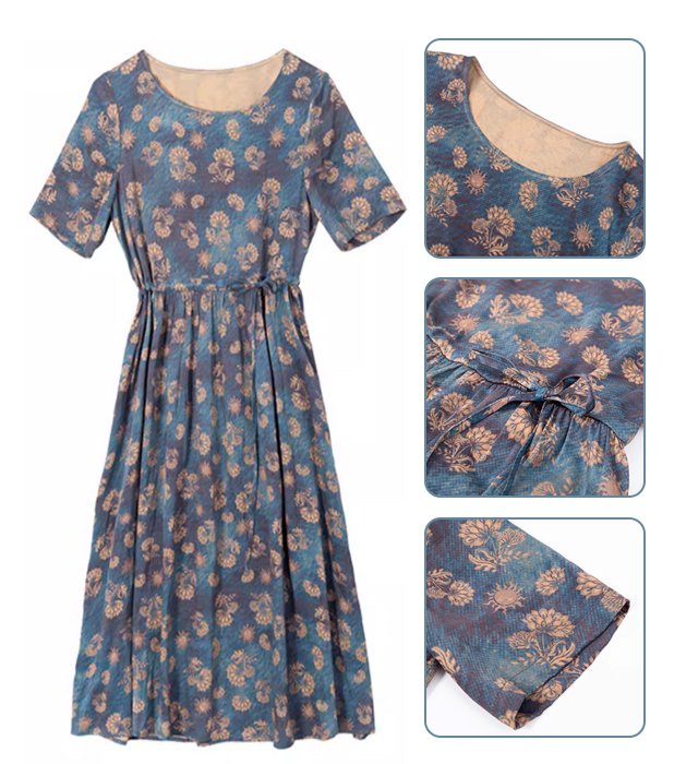 젊어 보이는 실크  루즈핏 프린트 원피스 여성용