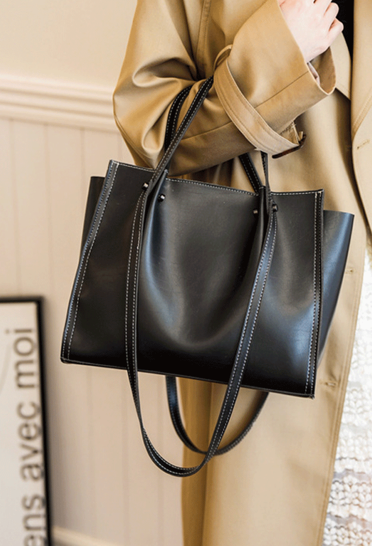 [أسبوع الموضة نفس النمط] حقيبة كتف بسيطة ذات سعة كبيرة من جلد البقر