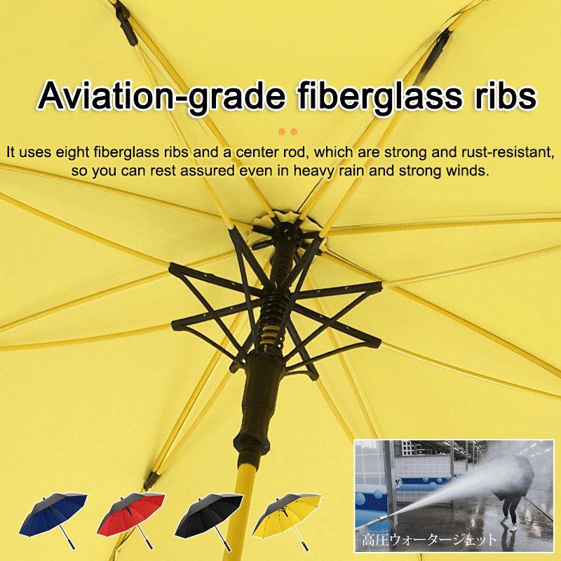 Golf black rubber long handle umbrella with waterproof cover