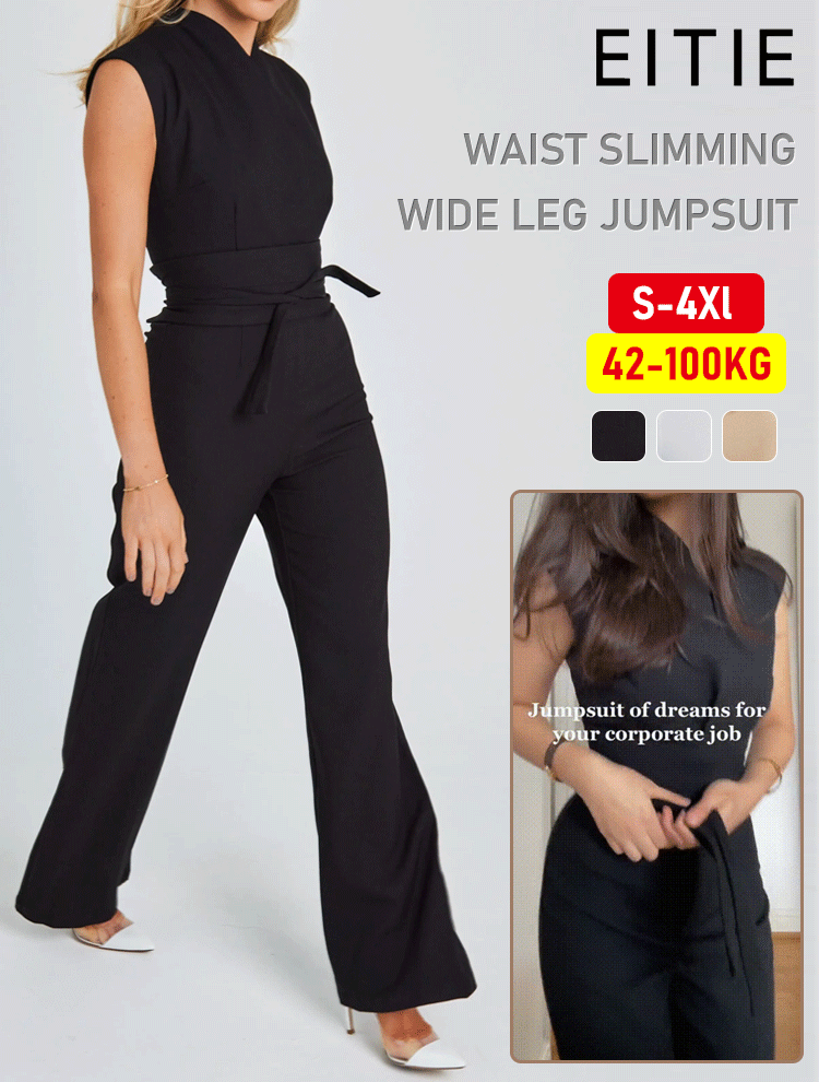  Best Selling Solid Color Waist Slimming Wide Leg Jumpsuit