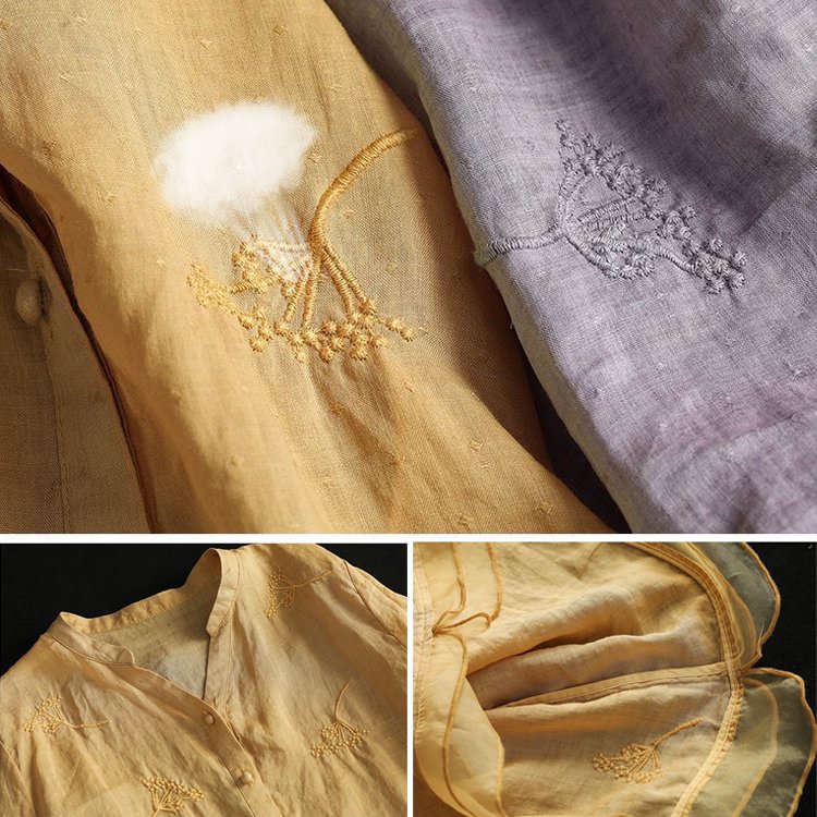 빈티지 면 마 자수 패치 여성 셔츠