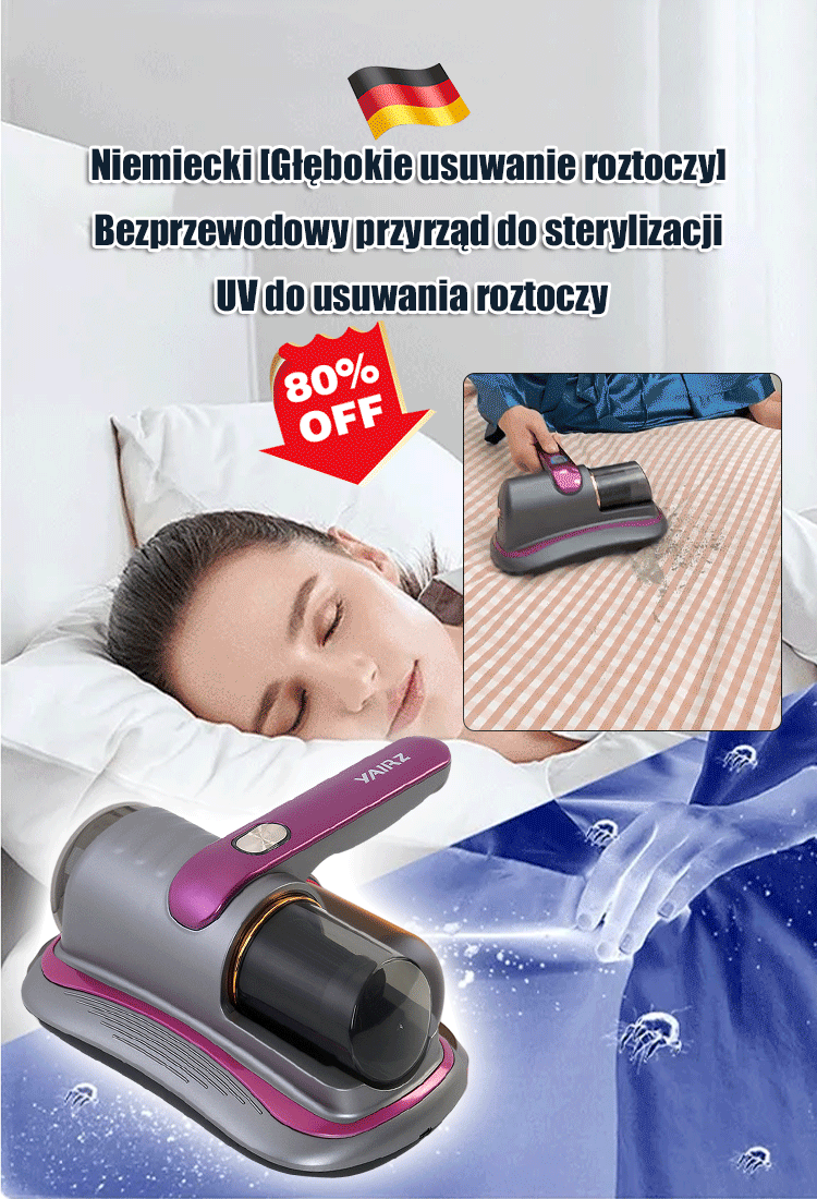Bezprzewodowy odkażacz UV do usuwania roztoczy