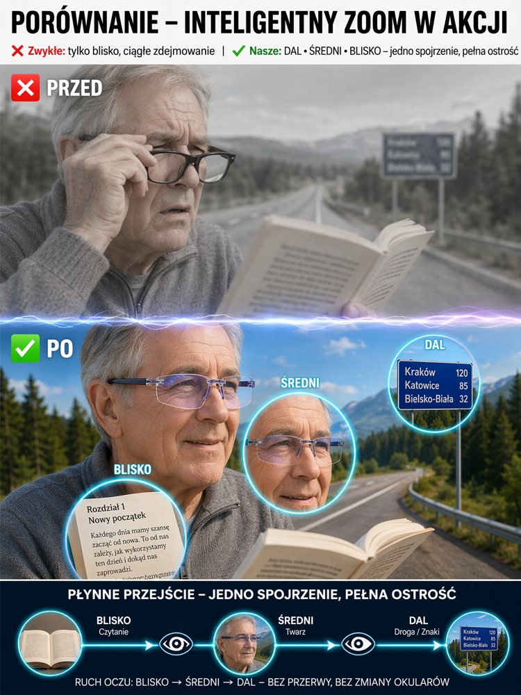 Wysokiej rozdzielczości inteligentne wygodne okulary do czytania - przywróć wzrok jak w wieku 20 lat