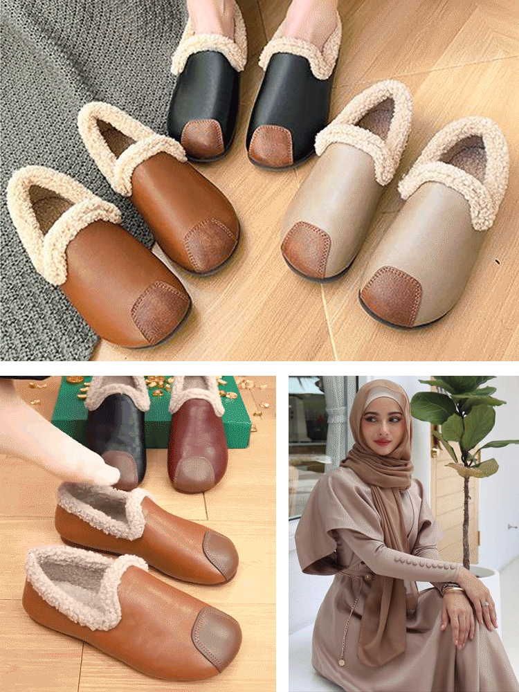 حذاء قطني مخملي دافئ أنيق بستايل رجعي فرنسي للنساء