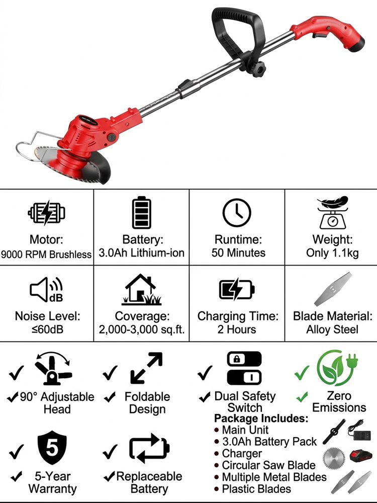 【Ultra-long Endurance】 Electric Folding Lawn Mower