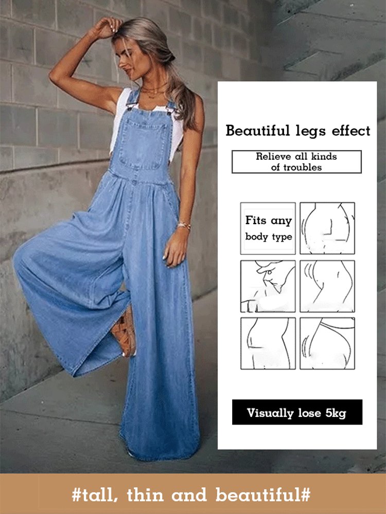 [Four colors available] Sleeveless Women's Denim Bib Pants
