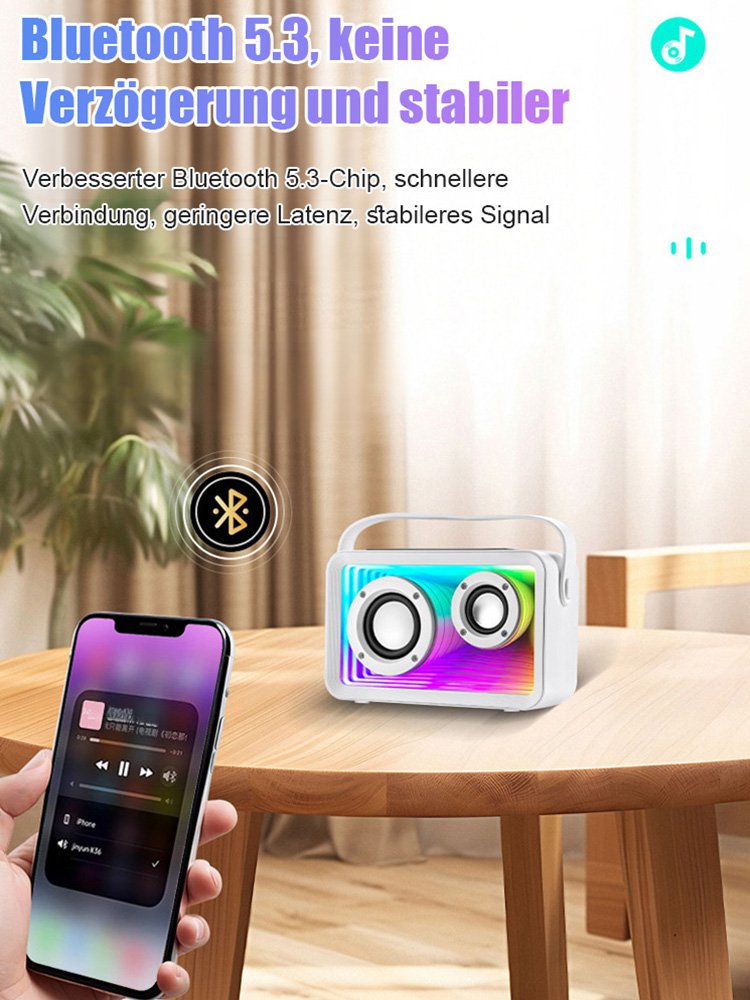Tragbarer Outdoor-Bluetooth-Lautsprecher mit hoher Klangqualität und zwei Mikrofonen