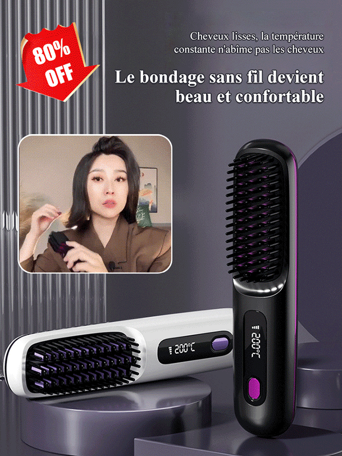 LCD sans fil céramique chauffée peigne pour cheveux plats