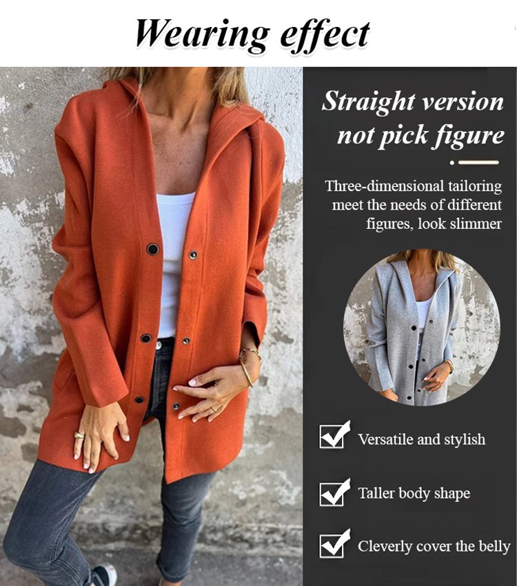 Autumn and winter solid color hooded jacket