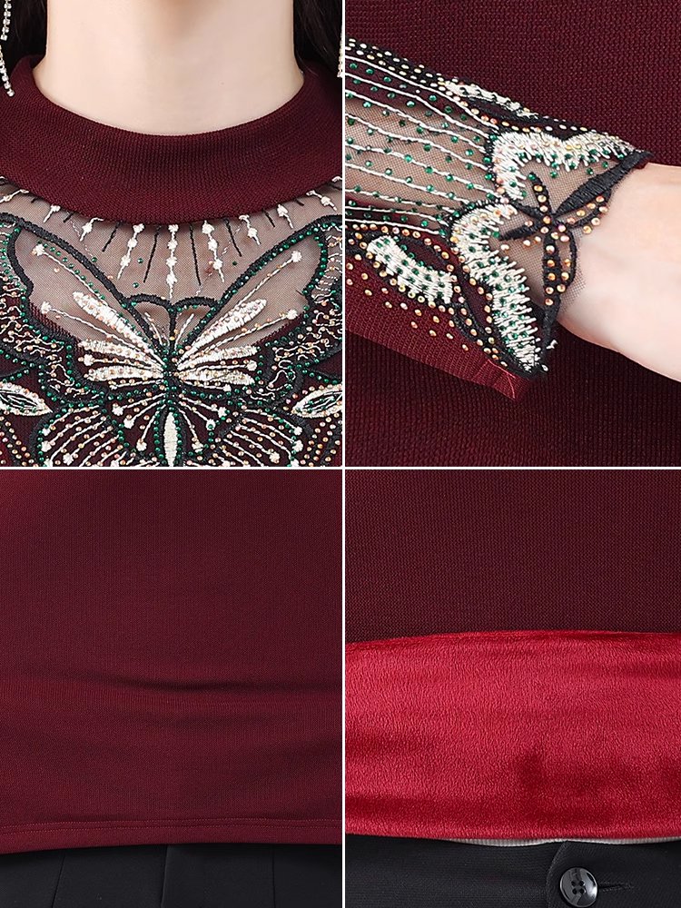 加絨網紗鏤空性感打底衫