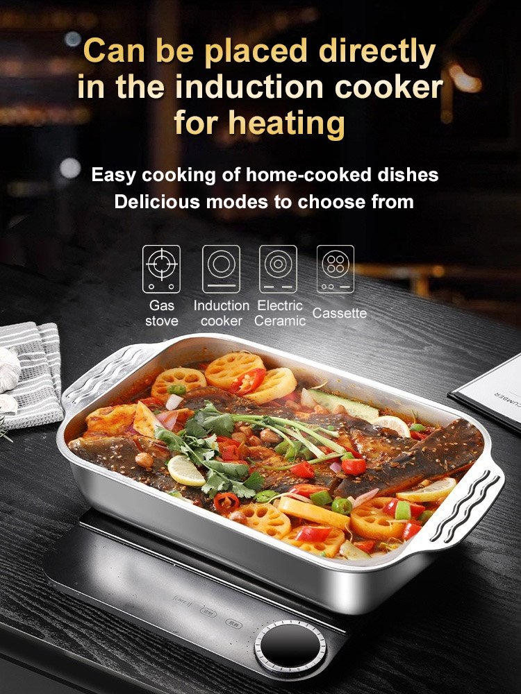 【German Quality】Thickened and deepened multi-purpose fish baking dish with lid