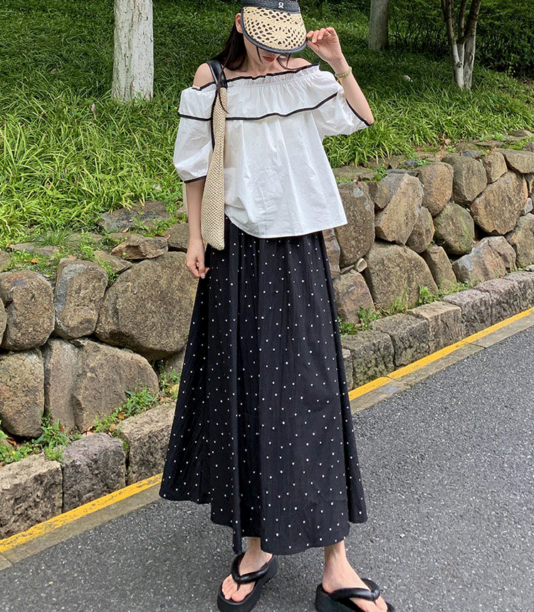 블루 도트무늬 치마바지