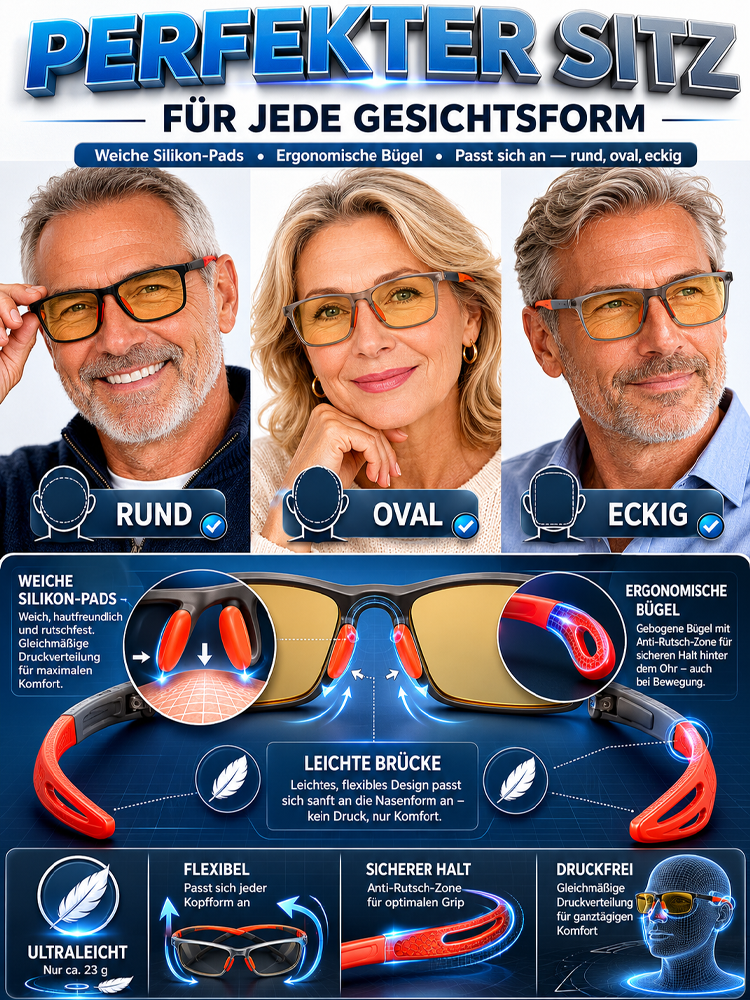 Ultraleichte Sport-Nachtlesebrille für Tag und Nacht