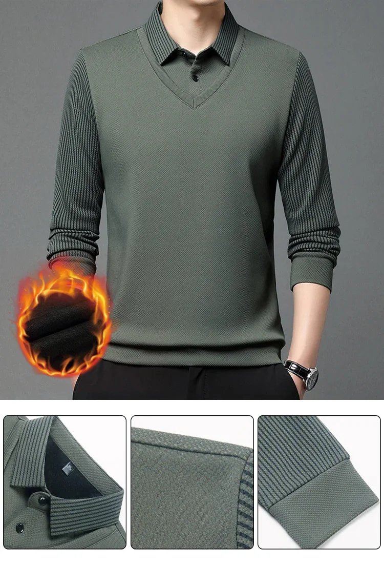 قميص بولو رجالي طويل الأكمام من القطيفة