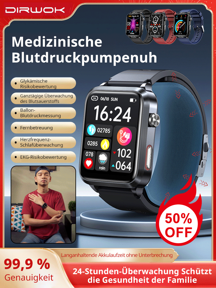 Nicht-invasiver Blutzucker-, EKG- und Blutdrucküberwachungs-Smartwatch.