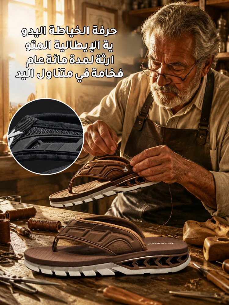 صندل كاجوال جلدي بستايل راقي إيطالي مع وسادة هوائية لامتصاص الصدمات 