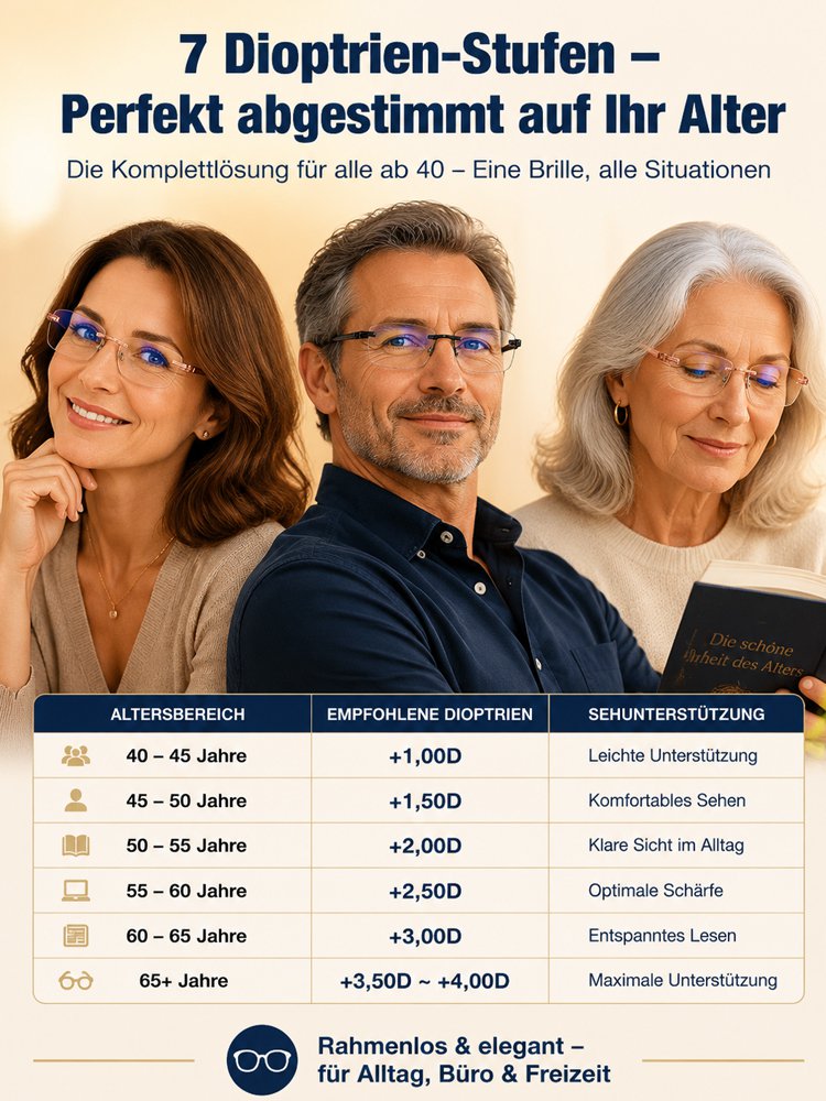 Ultra-leichte randlose Lesebrille mit Diamantschliff