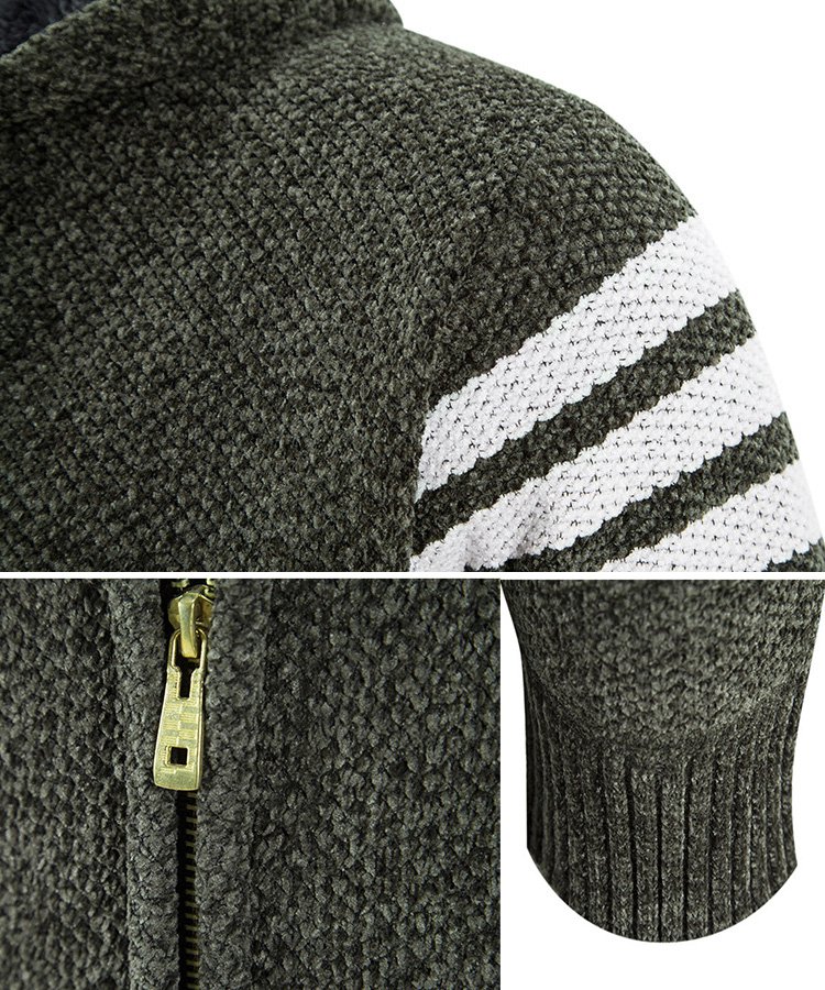 남성용 순색 니트 기모 후드집업