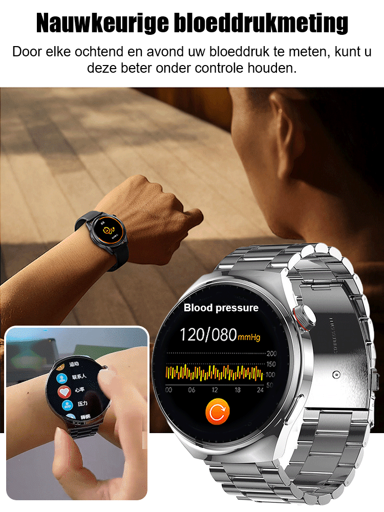 Stalen band Watch4 Pro bloedglucosehorloge