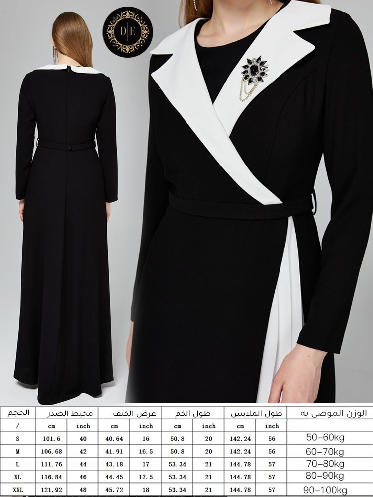 فستان طويل راقي بألوان متباينة وطيات أنيقة جذابة