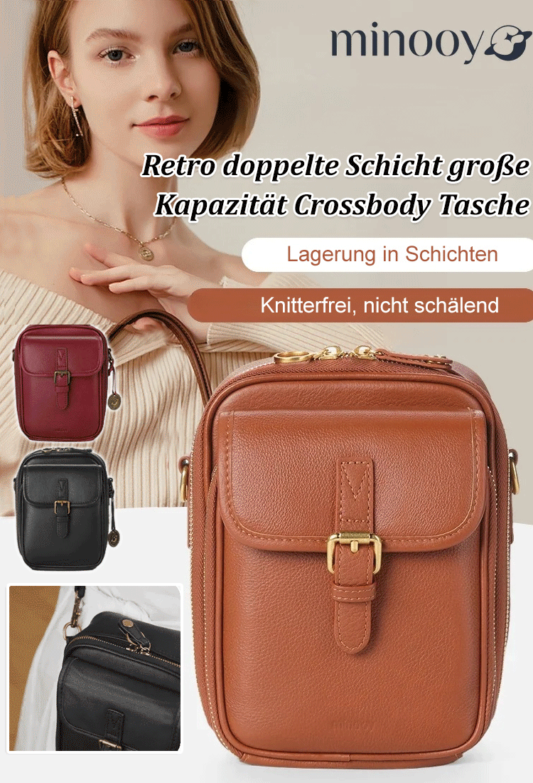 Retro doppelte Schicht große Kapazität Crossbody Tasche